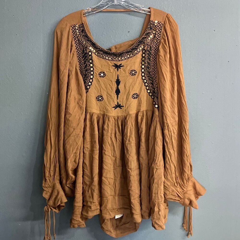 Women’s Embroidered Boho Blouse in Mustard